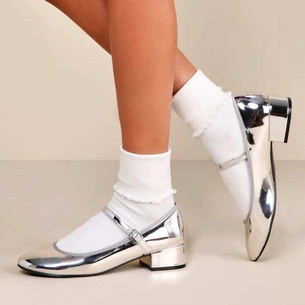 Madden Girl Tutu Silver Patent Low Heel Mary Janes Women’s 8.5